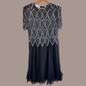 Vintage Laurence Kazar Leaf Beaded/Sequin Cocktail Party Dress